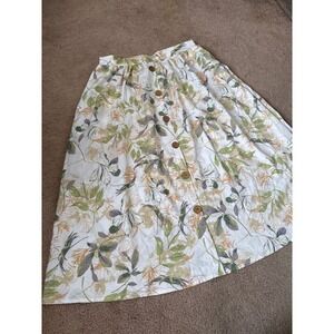 Emery Rose‎ Floral Midi Skirt Size L Tropical Jungle Resort Vacation Lightweight